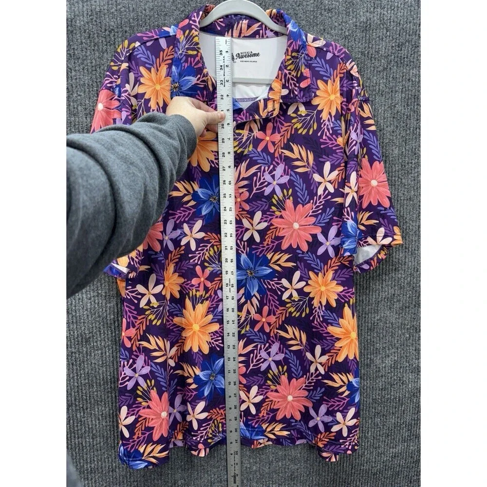 Royal and Awesome Golf Polo Shirt Sz 2XL Purple Floral Performance Wrinkle Free - Picture 7 of 9